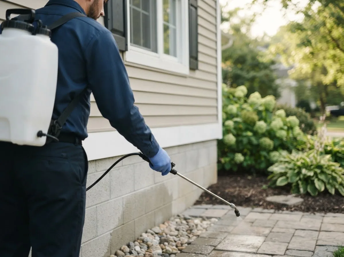 Pest control technician inspecting a home in Rushville, NE